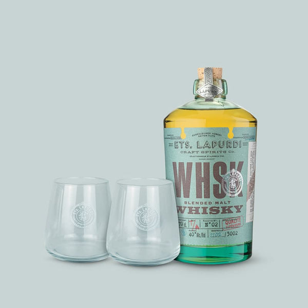 Pack Blended Malt Whisky WHSK 3 ans d'âge 40° ETS Lapurdi 70 cl + 2 verres 35cl
